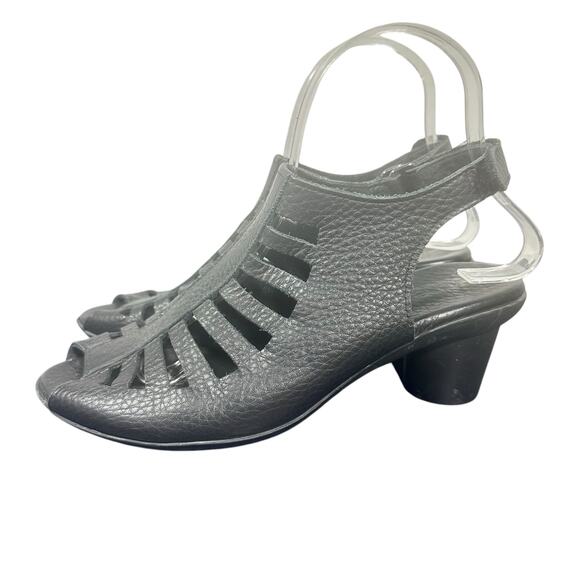 Arche Women's Black Leather Strappy Sandals 38(EU) 7 US Open Toe Slingback Heels - Picture 5 of 11